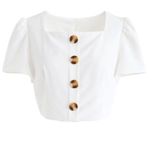 SQUARE NECK BUTTONED CROPPED TOP IN WHITE